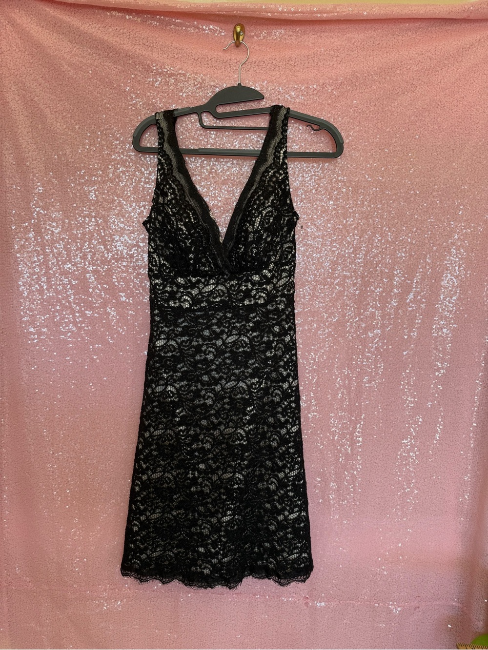 White House Black Market Black Lace V-Neck Mini Dress. G10